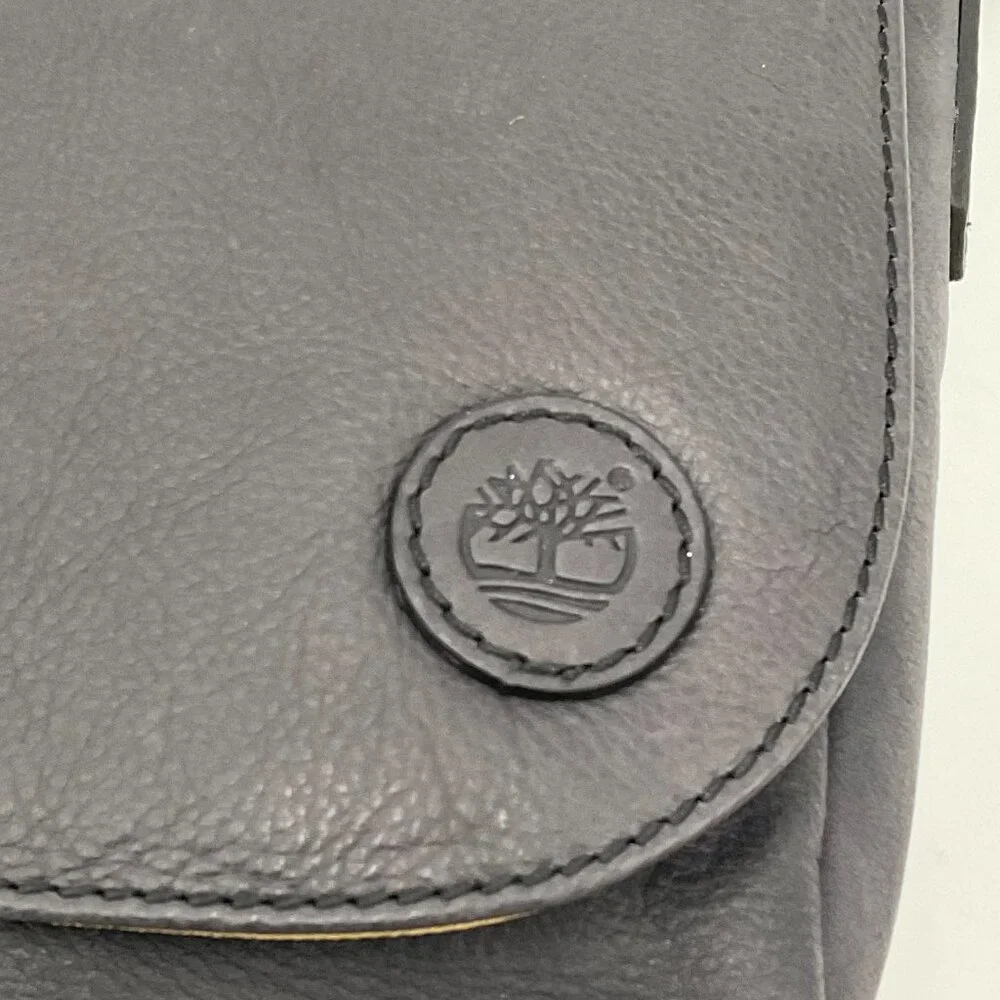 New Timberland Leather Messenger Saddle Bag Black Crossbody Adjustable Strap NWT